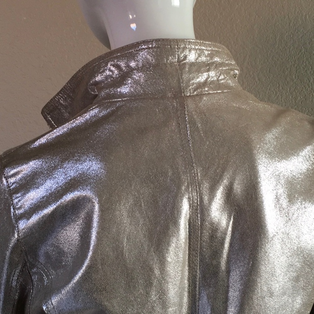 NWOT Pearl/ Silver Metallic Genuine Leather Blazer - Picture 7 of 8